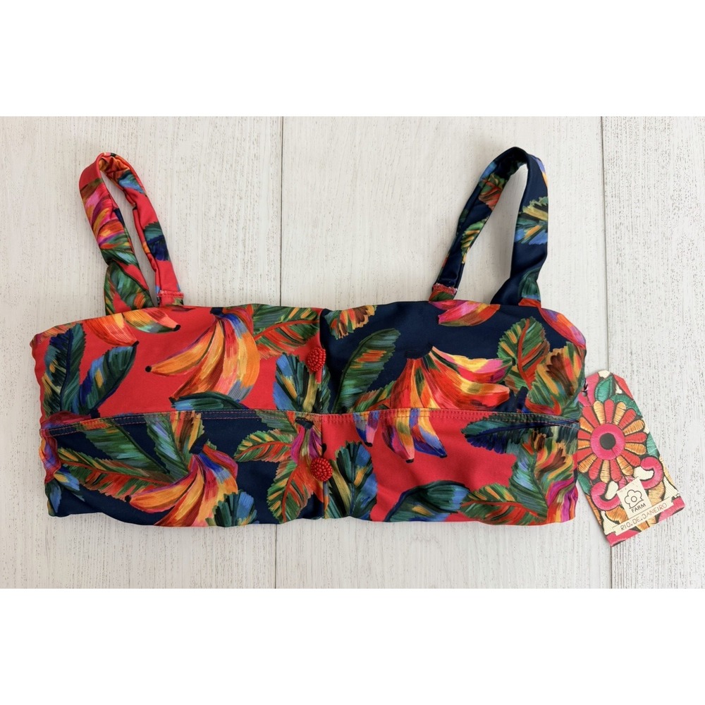 NWT Anthropology Farm Rio Bikini Top Size M Colorful Floral Beaded